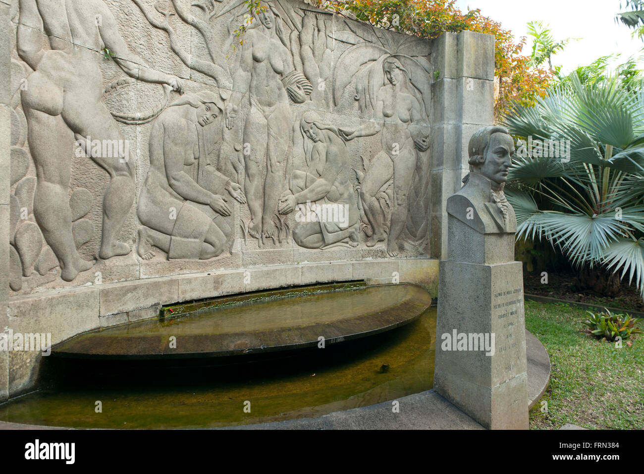 Spanien, Teneriffa, Puerto de la Cruz, botanischer Garten, Denkmal Alonso de Nava y Grimon Foto Stock