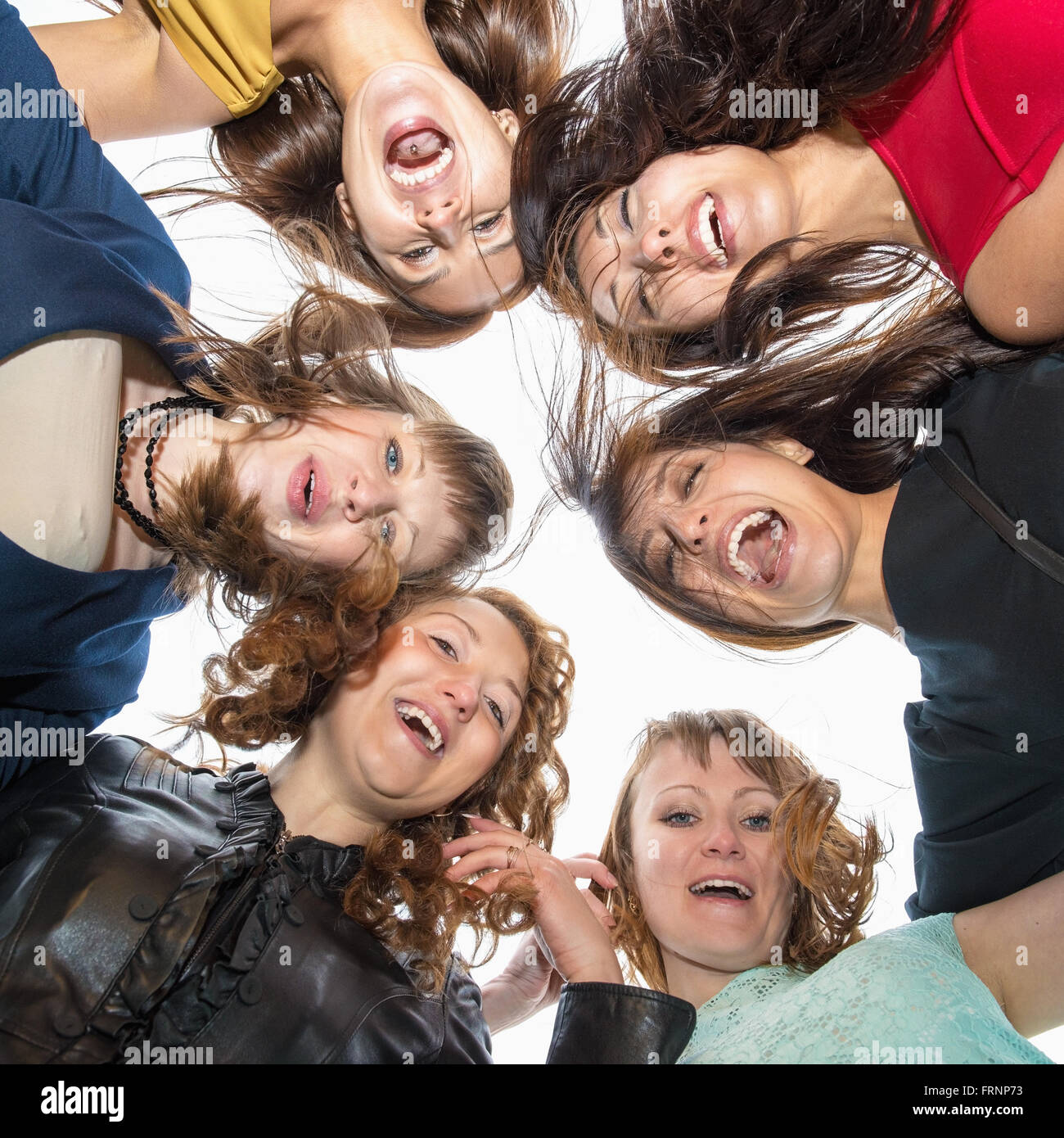 Ritratto di gruppo di sei bella felice giovane donna Foto Stock