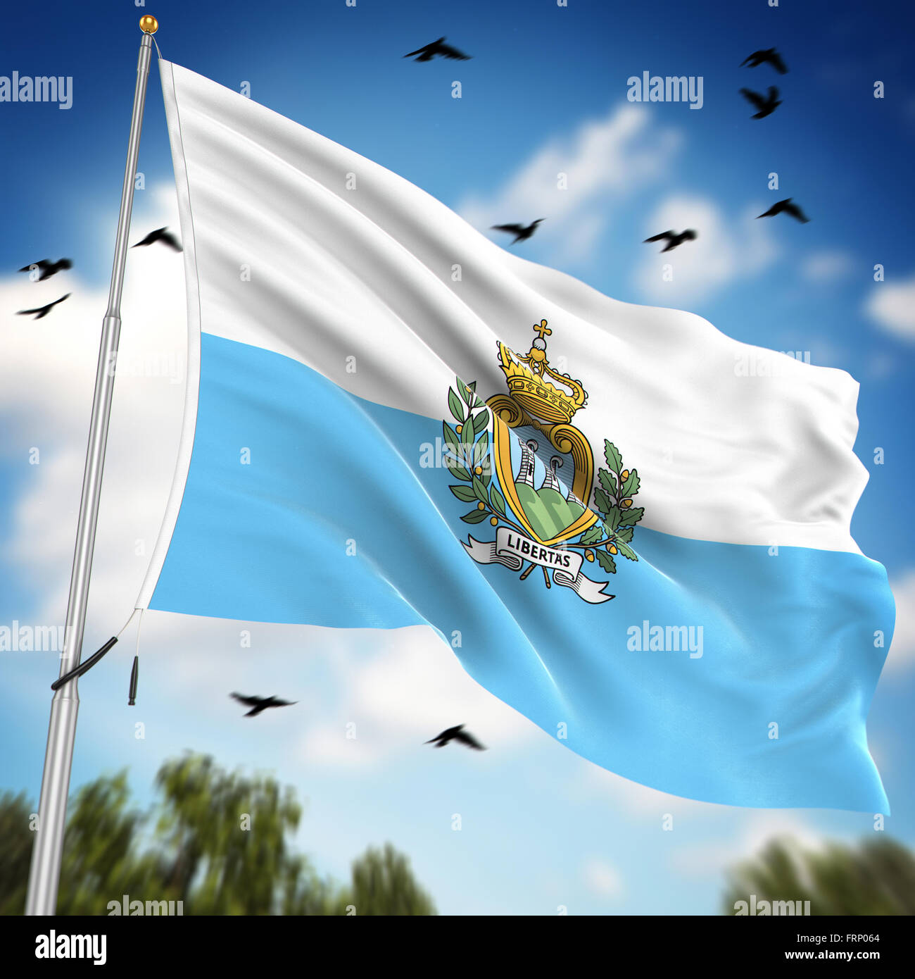 Bandiera della Repubblica di San Marino , questo è un computer generato e l'immagine 3D rappresentata. Foto Stock