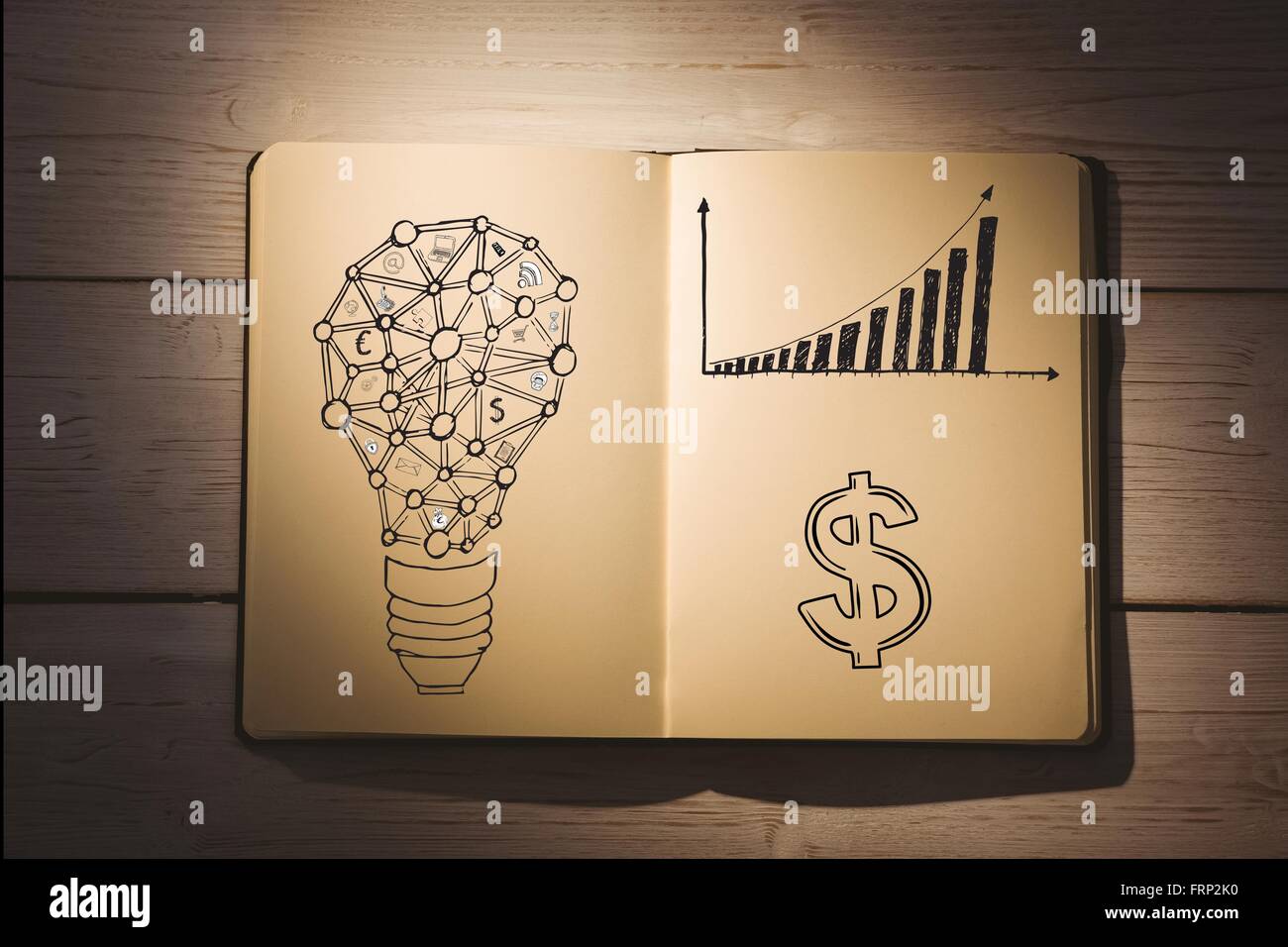 Immagine composita di scarabocchi finanziario su notebook Foto Stock Immagine composita di scarabocchi finanziario su notebook Foto Stock