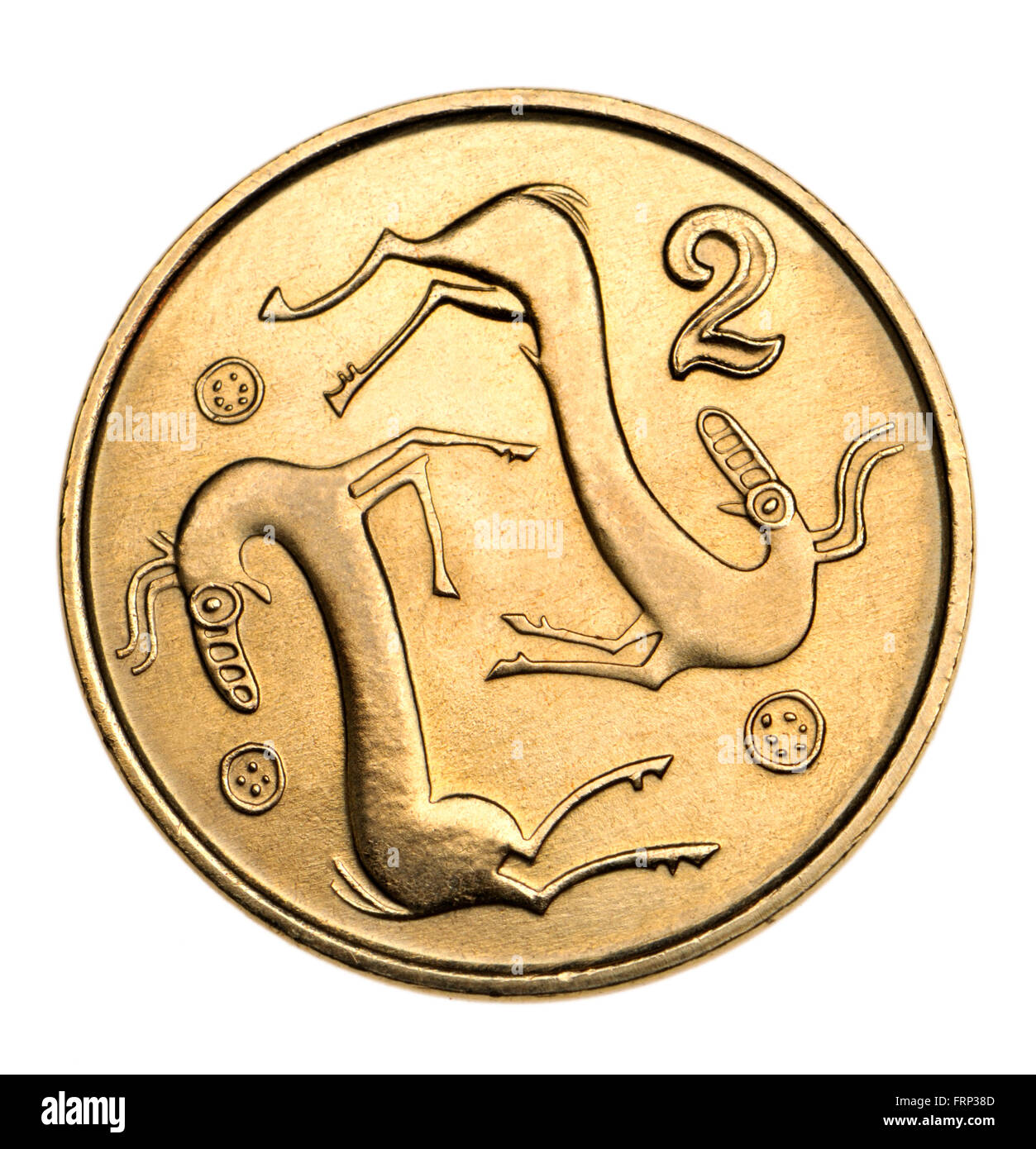 Pre-Euro moneta di Cipro: due centesimi mostra stilizzati capre Foto Stock
