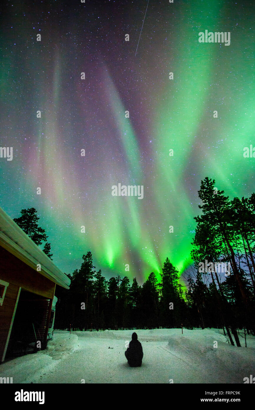 Luci del nord nella Lapponia finlandese Foto Stock