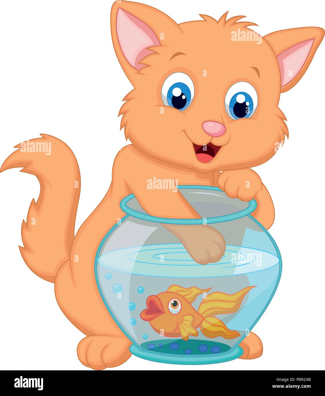 Kitten la pesca di pesci rossi in un acquario ciotola Illustrazione Vettoriale