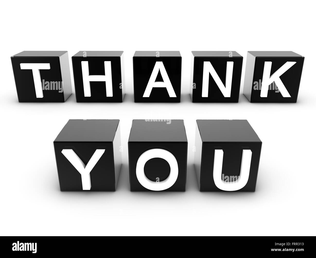 3D rendering di cubetti di nero con la ringrazio il testo Foto Stock