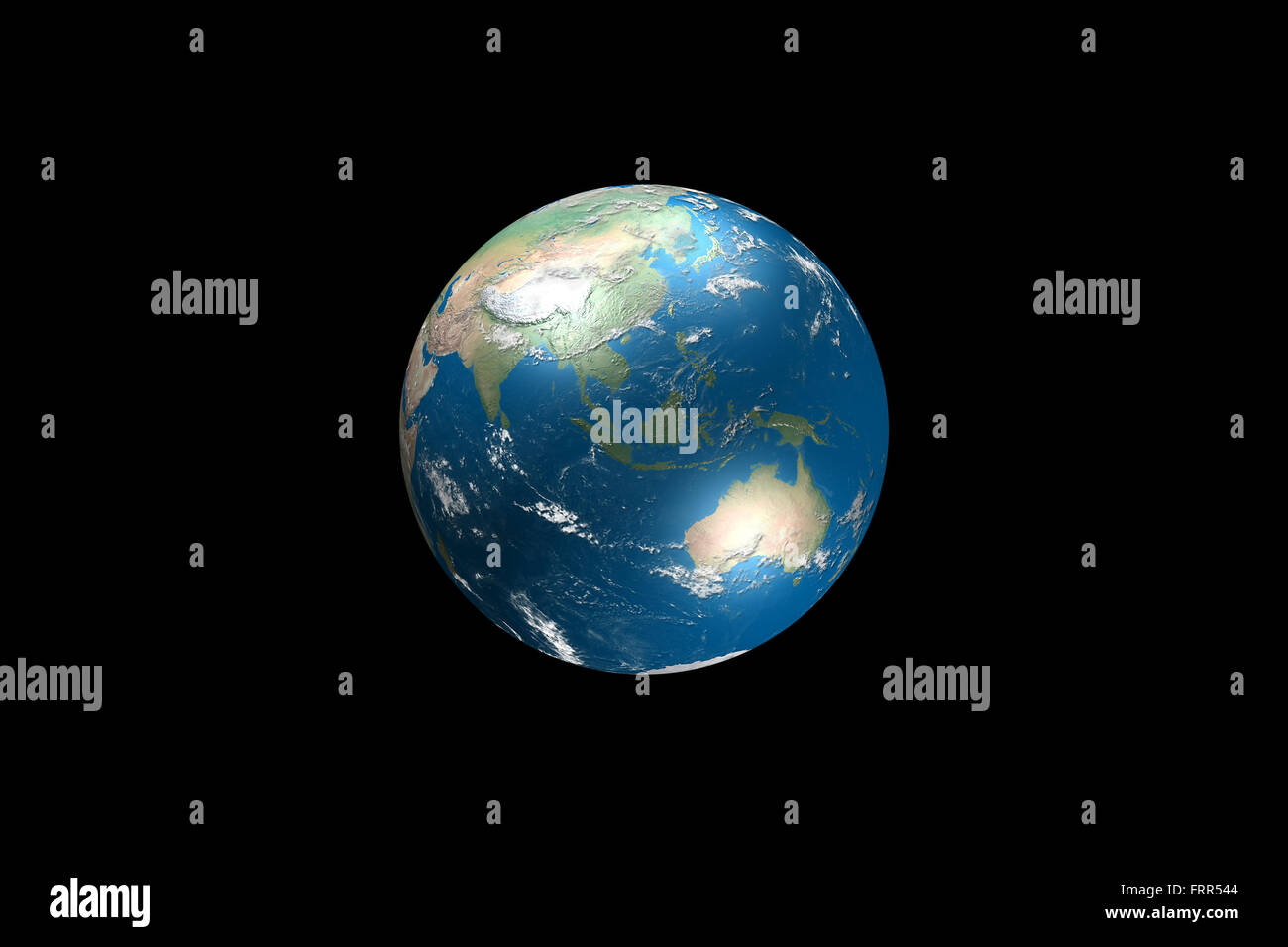 Illustrazione del globo realizzato utilizzando dati geografici reali - Vista di Asia e Australia Foto Stock