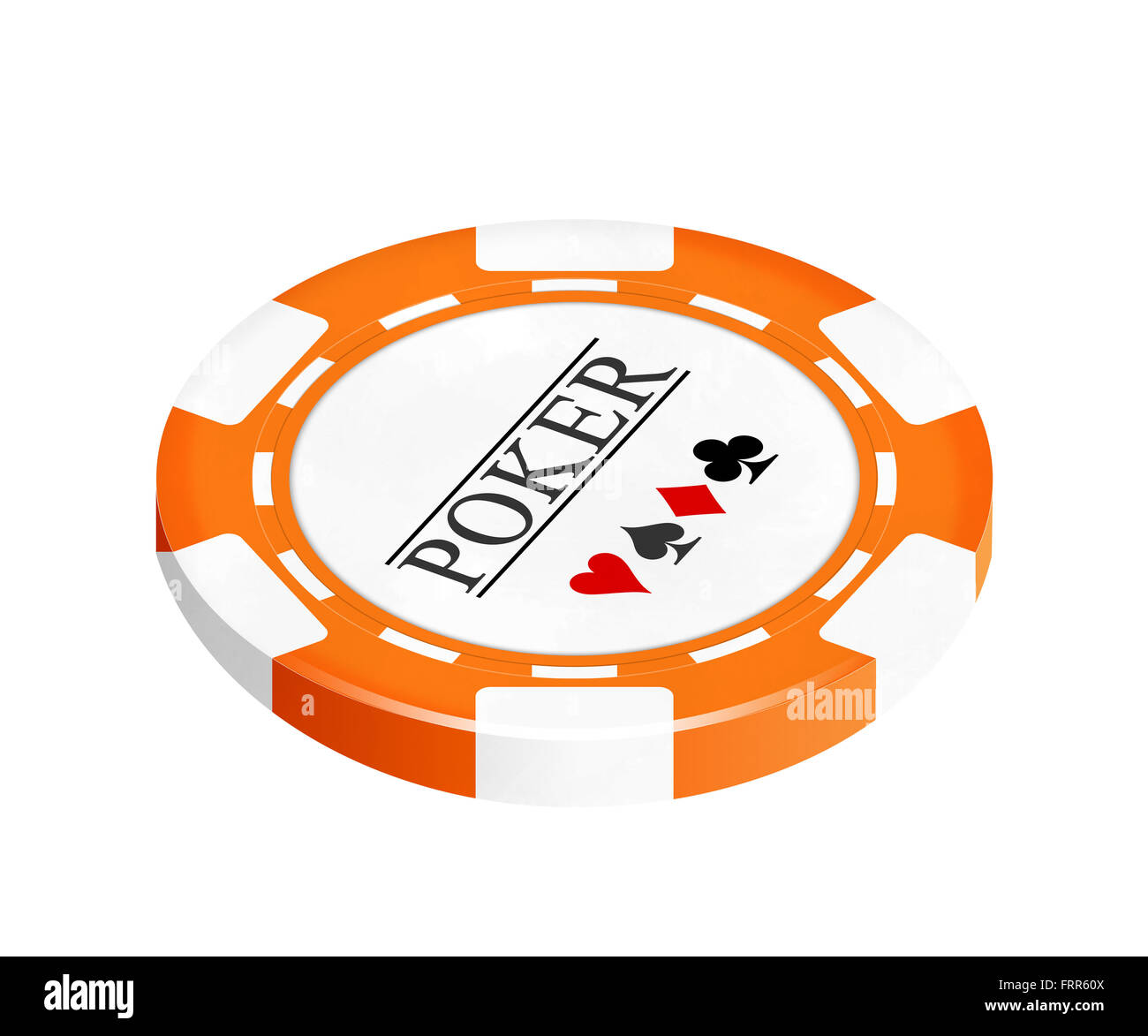 Arancio singolo chip casino isolati su sfondo bianco 3d vista in prospettiva Foto Stock