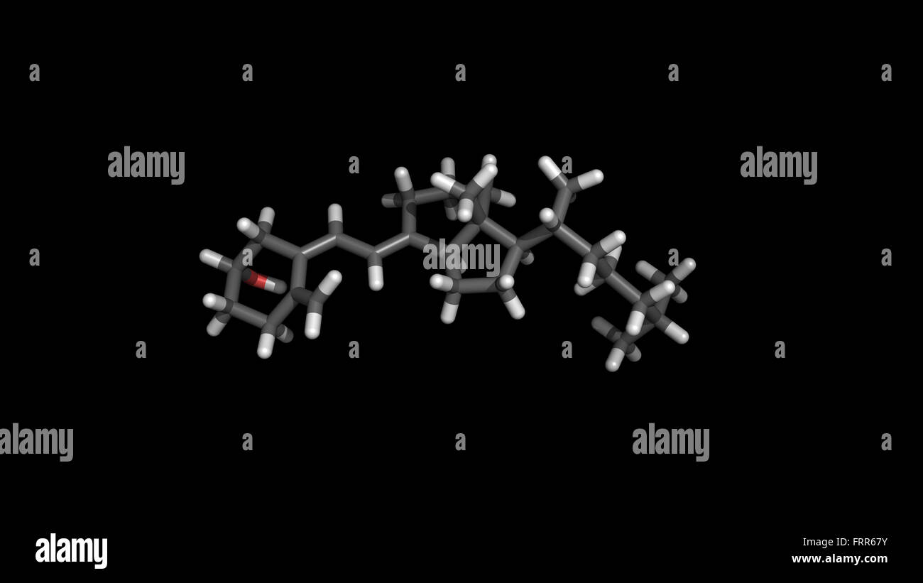 La vitamina D della molecola in una rappresentazione stick su sfondo nero Foto Stock
