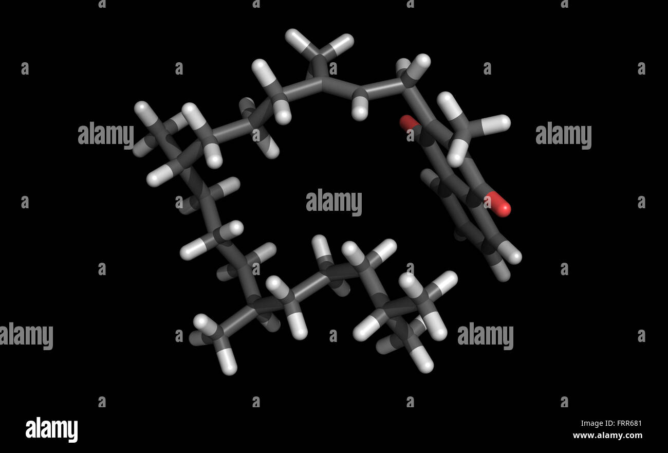 La vitamina K molecola rappresentazione stick su sfondo nero Foto Stock