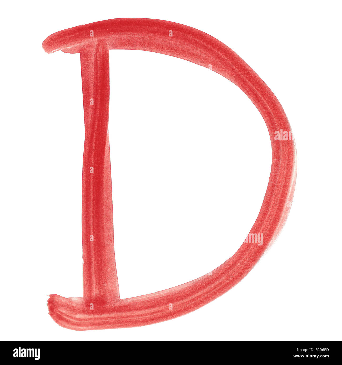 D - Rosso lettera manoscritta su sfondo bianco Foto Stock