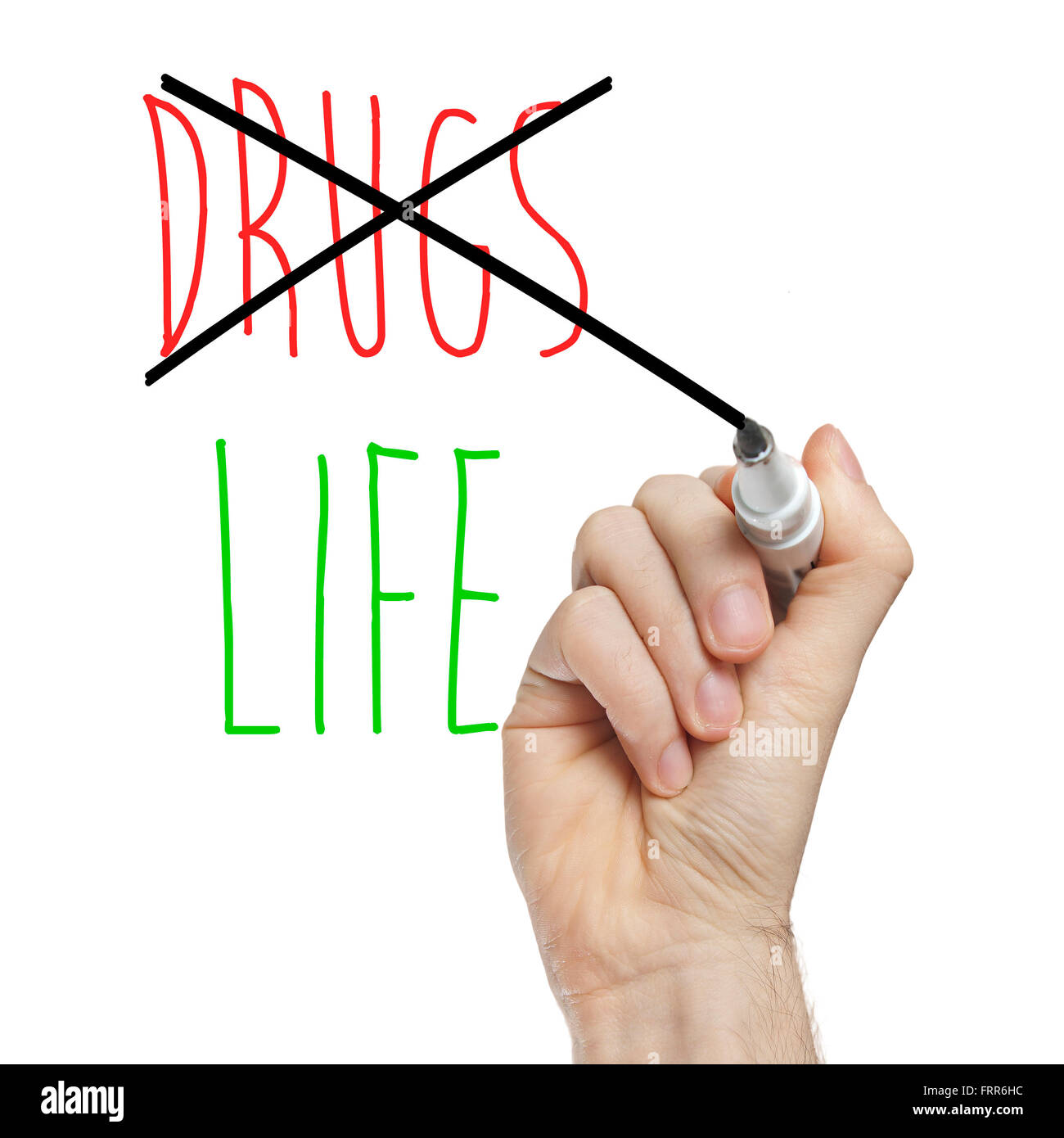 Dire no alla droga,scelta la vita - il messaggio su whiteboard Foto Stock