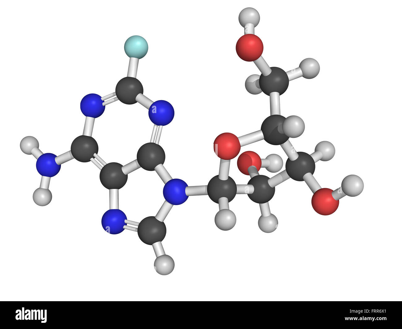 Struttura chimica di fludarabina, una chemioterapia farmaco utilizzato nel trattamento di tumori delle cellule del sangue come la leucemia e lymphom Foto Stock