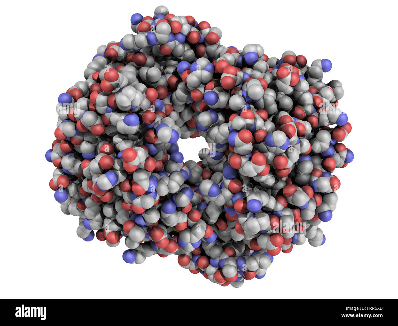 Struttura chimica di emoglobina umana (Hb) molecola di proteina. Ferro-ossigeno contenente proteina di trasporto che si trova nelle cellule rosse del sangue. Foto Stock