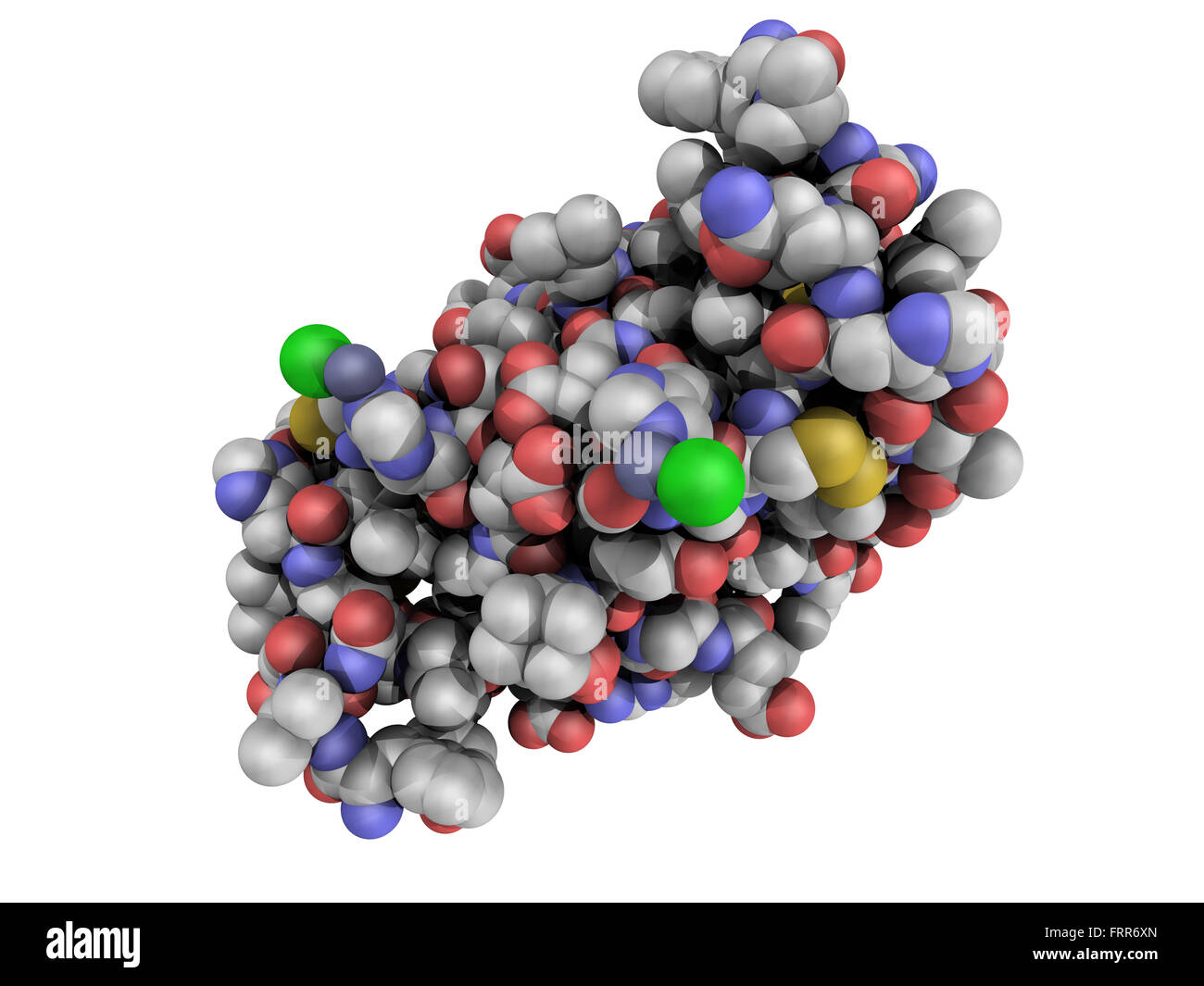 Struttura chimica di un umano molecola di insulina. L'insulina è un ormone peptidico usato per il trattamento di diabete di tipo 1 Foto Stock