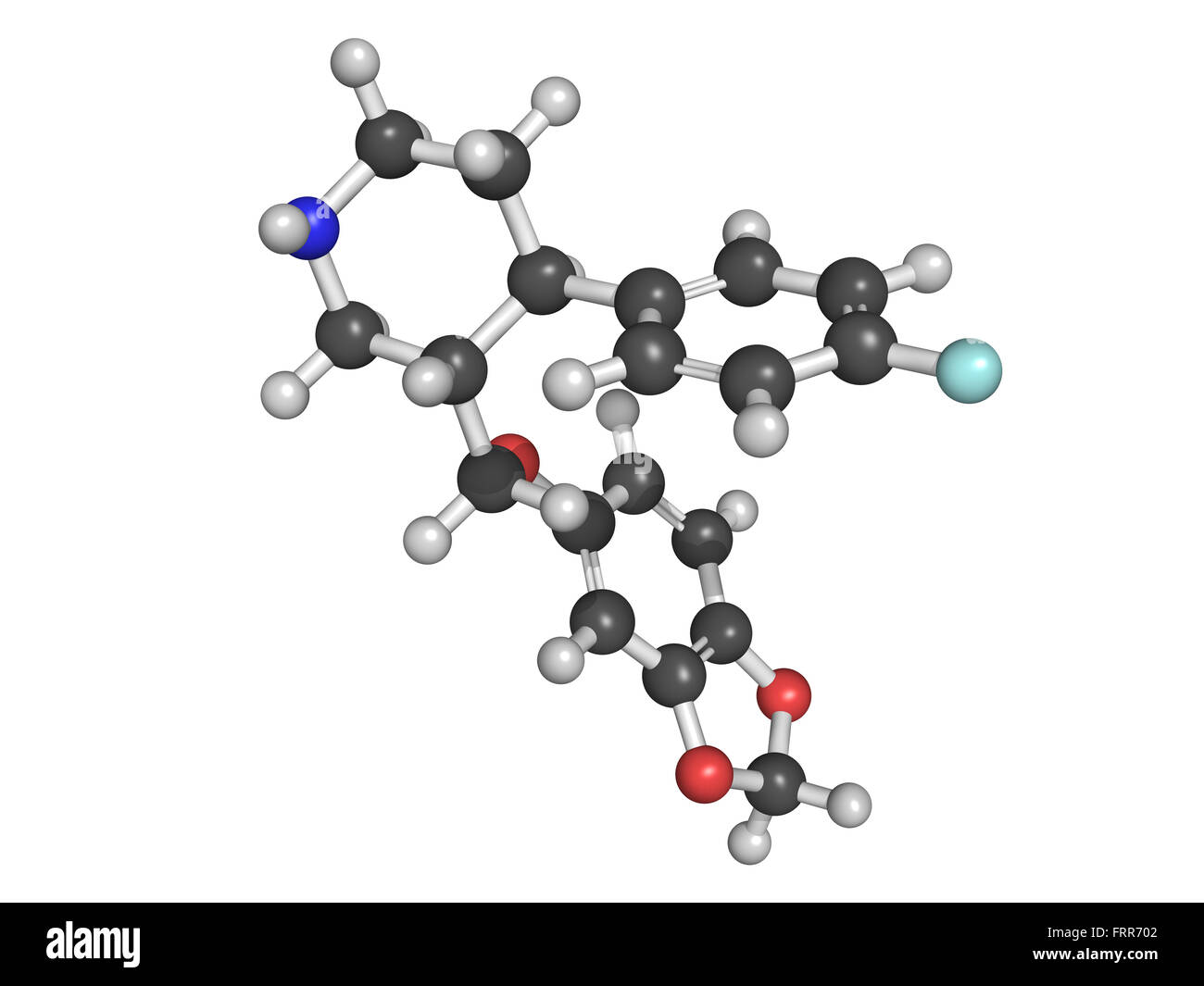 Struttura chimica di paroxetina, un farmaco antidepressivo degli SSRI, usato per curare la depressione maggiore, ocd, disturbo di panico, s Foto Stock