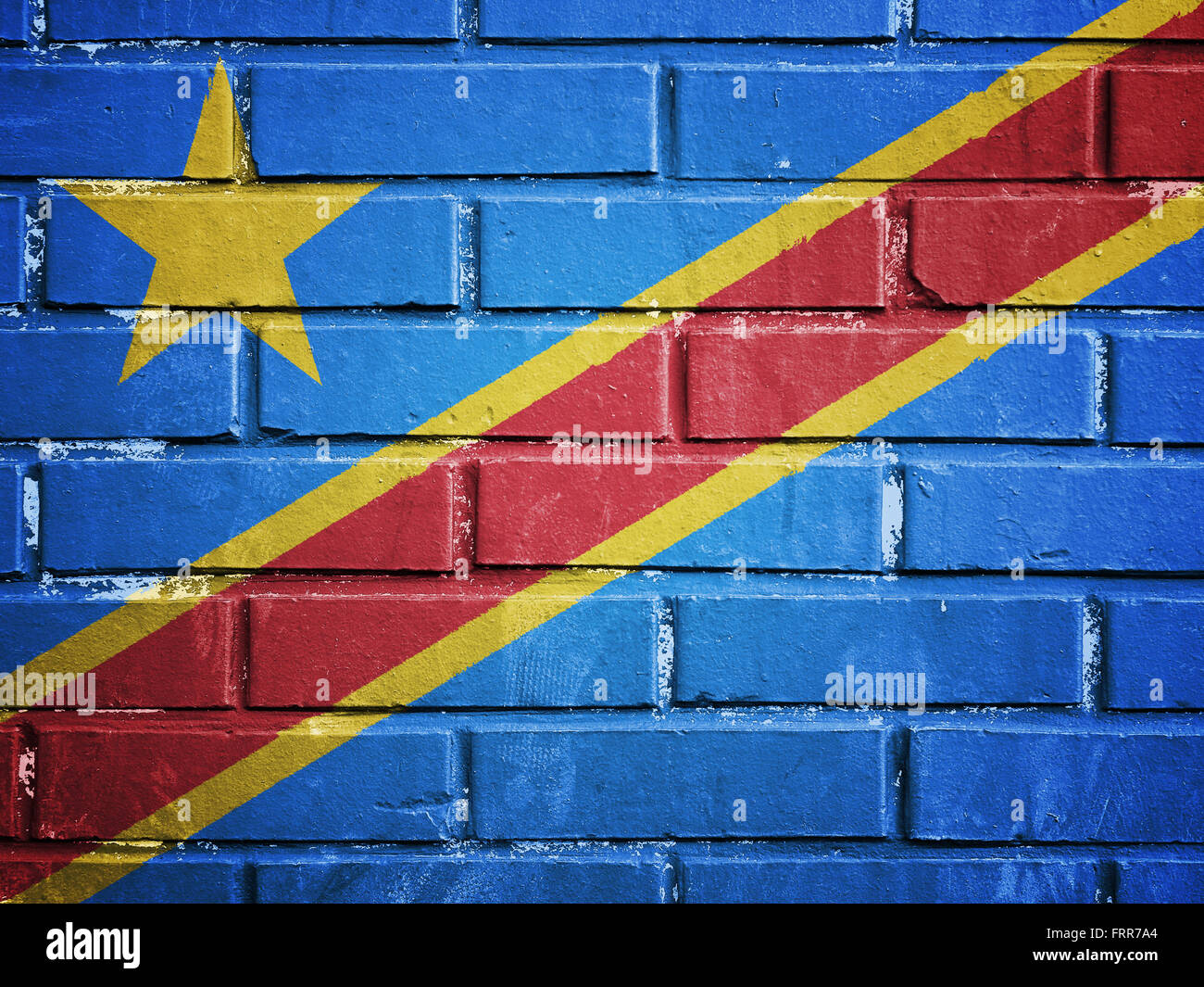 Repubblica democratica del Congo bandiera sul muro di mattoni Foto Stock