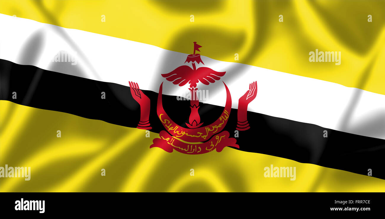 Brunei bandiera al vento. Texture di sfondo. Foto Stock