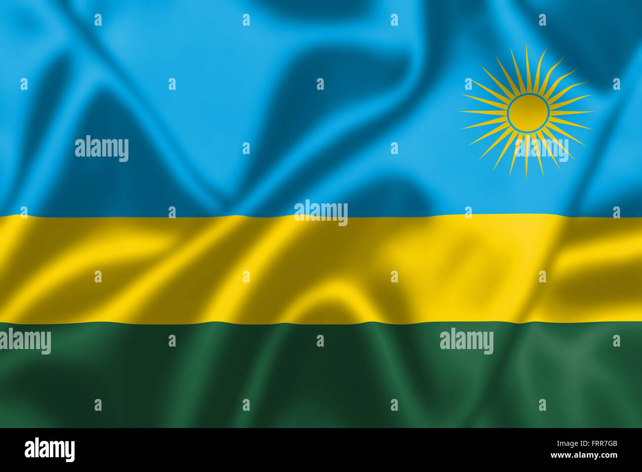 Ruanda bandiera al vento. Texture di sfondo. Foto Stock