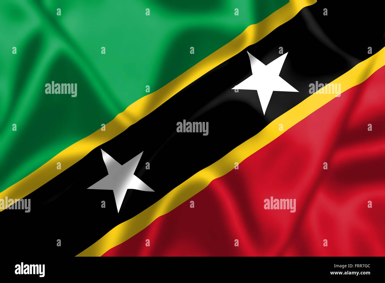 Saint Kitts e Nevis bandiera al vento. Texture di sfondo. Foto Stock