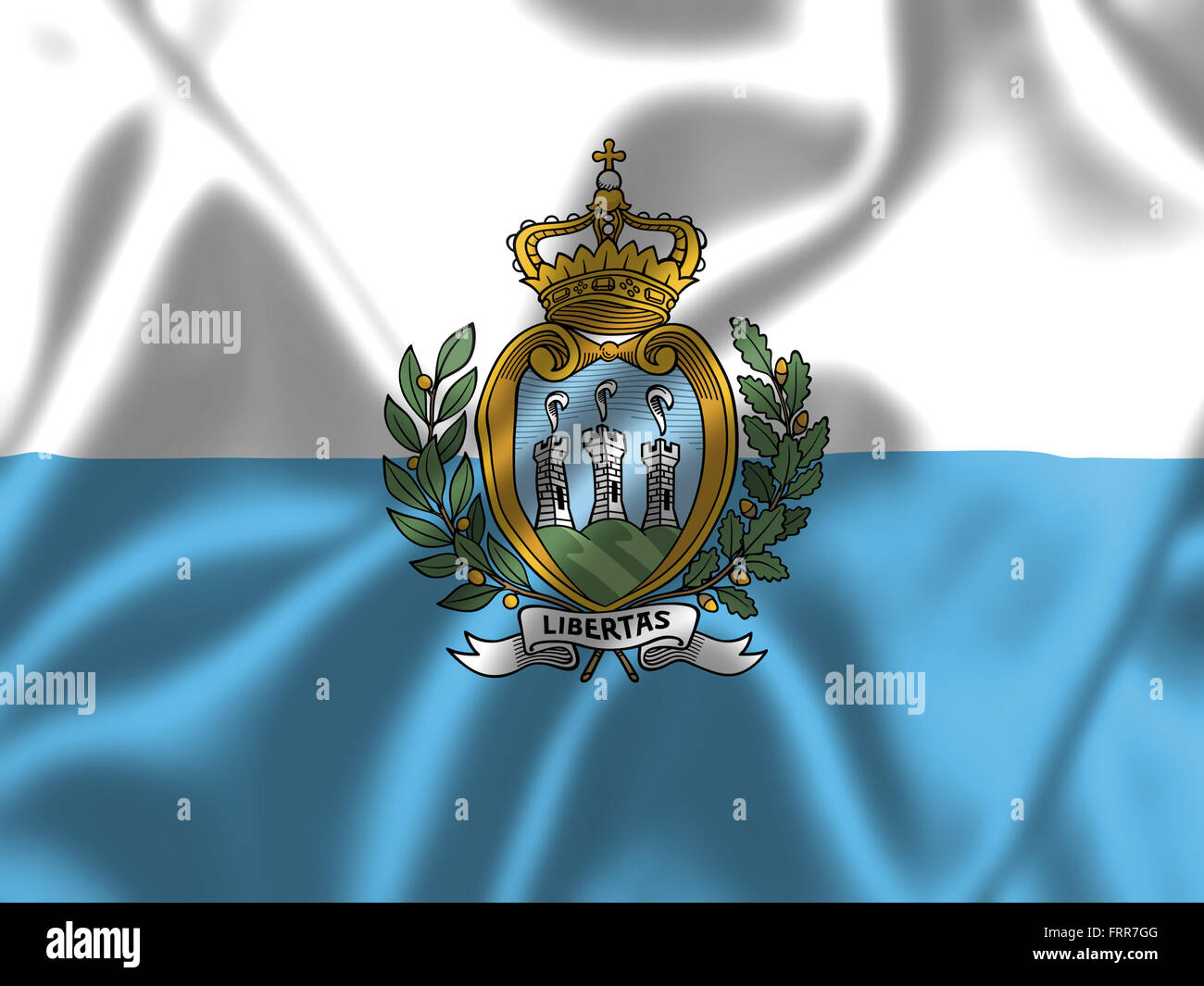 San Marino bandiera al vento. Texture di sfondo. Foto Stock