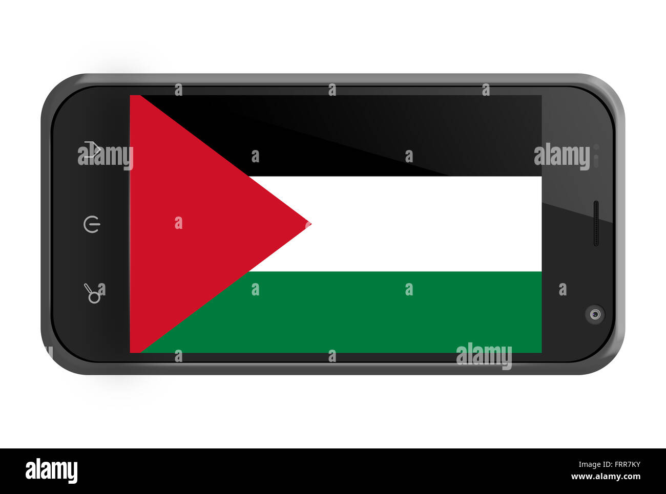 Bandiera della Palestina sulla schermata dello smartphone isolato su bianco Foto Stock
