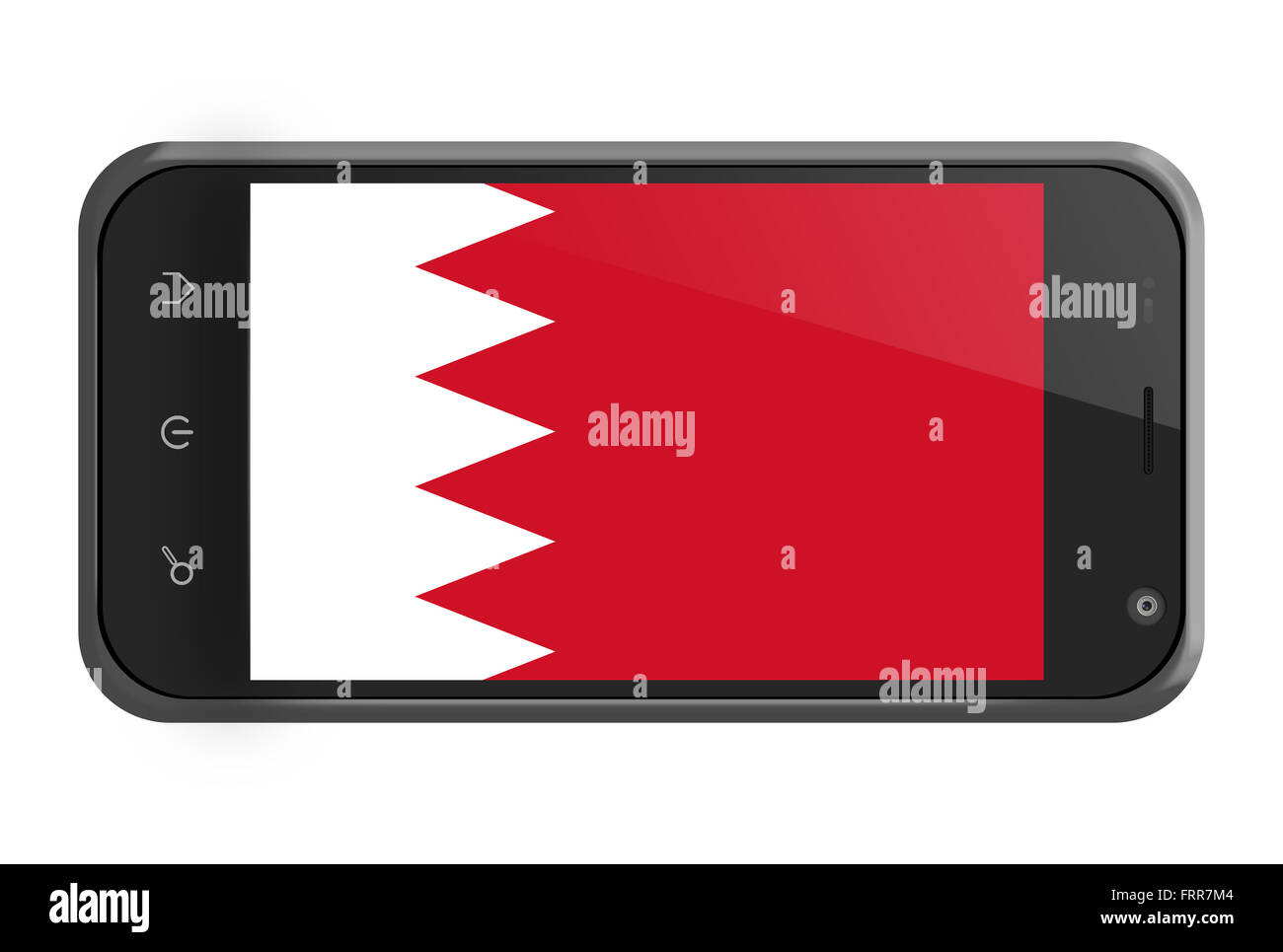 Bahrain bandiera sulla schermata dello smartphone isolato su bianco Foto Stock