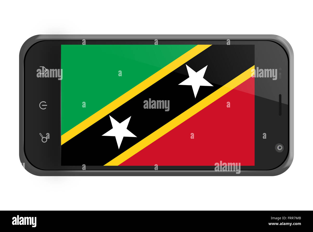 Saint Kitts e Nevis bandiera sulla schermata dello smartphone isolato su bianco Foto Stock