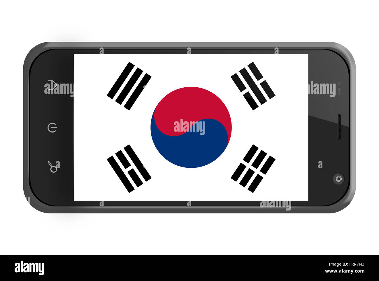 Corea del Sud bandiera sulla schermata dello smartphone isolato su bianco Foto Stock