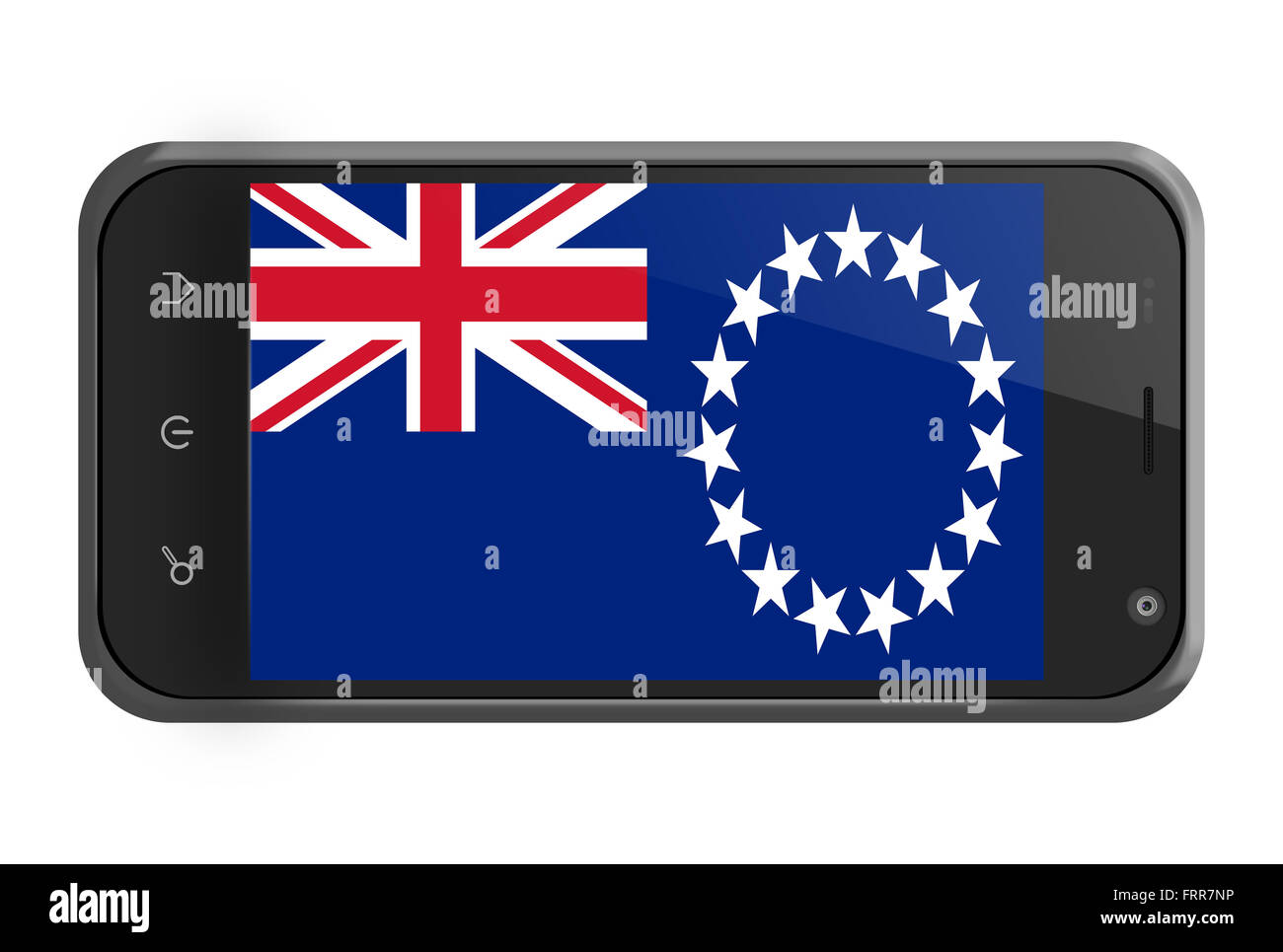 Le Isole Cook bandiera sulla schermata dello smartphone isolato su bianco Foto Stock