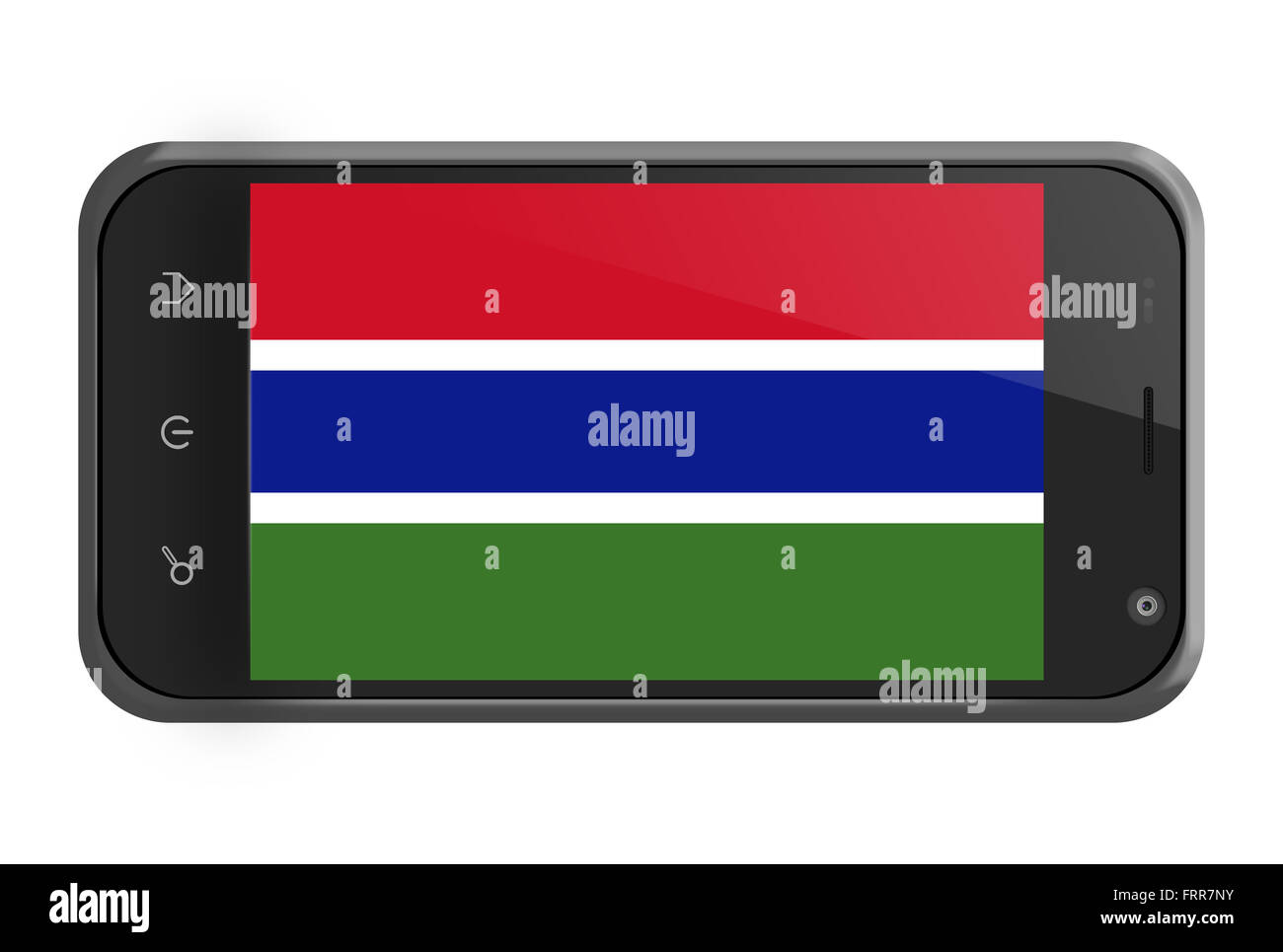 Gambia bandiera sulla schermata dello smartphone isolato su bianco Foto Stock