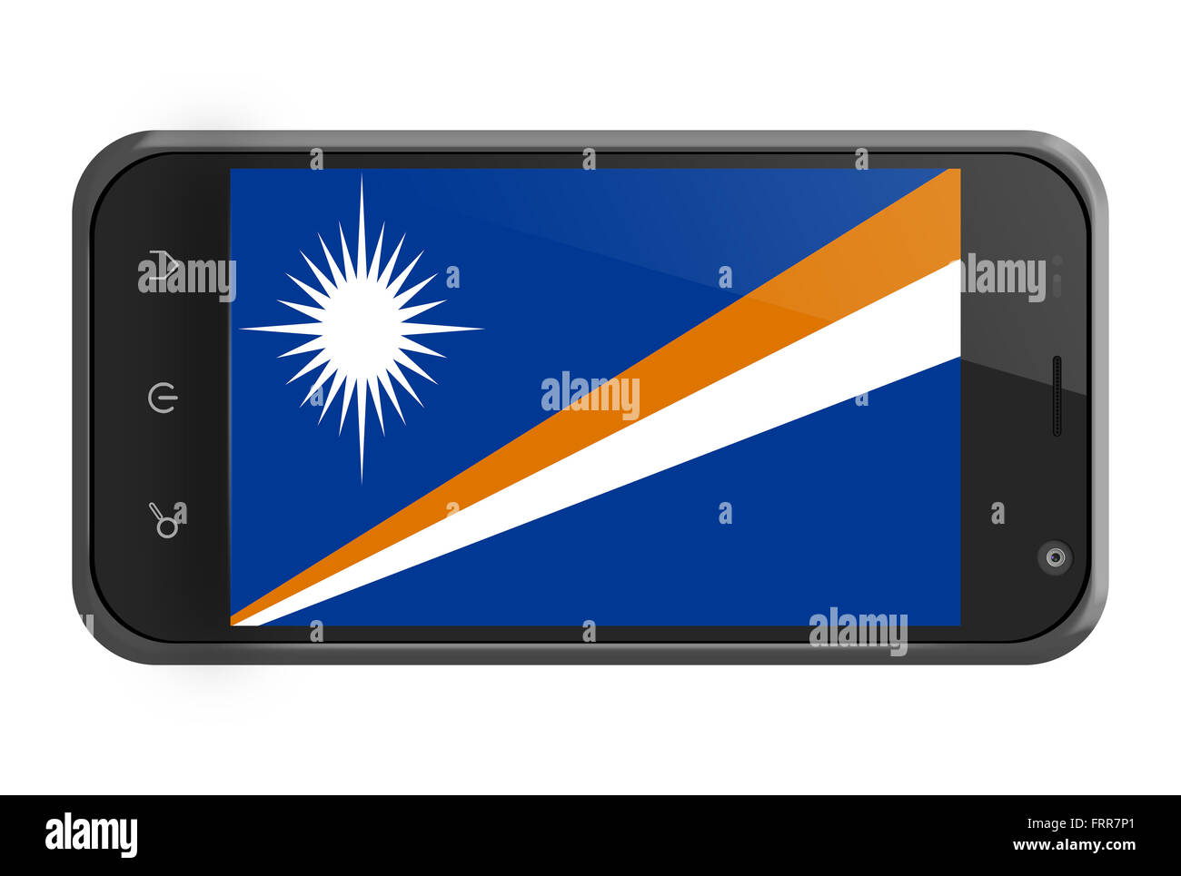 Isole Marshall bandiera sulla schermata dello smartphone isolato su bianco Foto Stock