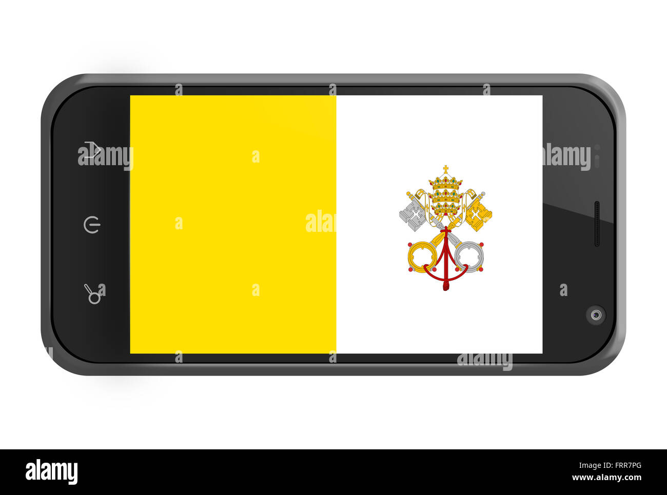 Città del Vaticano bandiera sulla schermata dello smartphone isolato su bianco Foto Stock