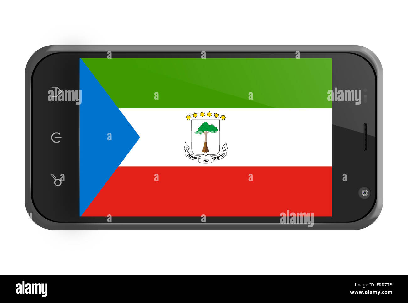 Guinea equatoriale bandiera sulla schermata dello smartphone isolato su bianco Foto Stock