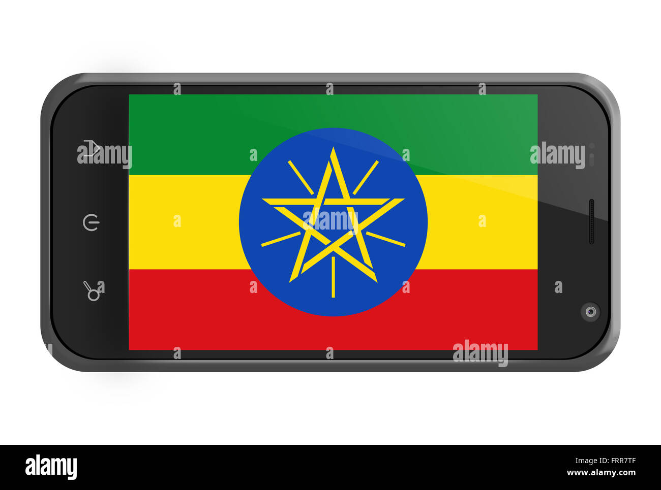 Etiopia bandiera sulla schermata dello smartphone isolato su bianco Foto Stock