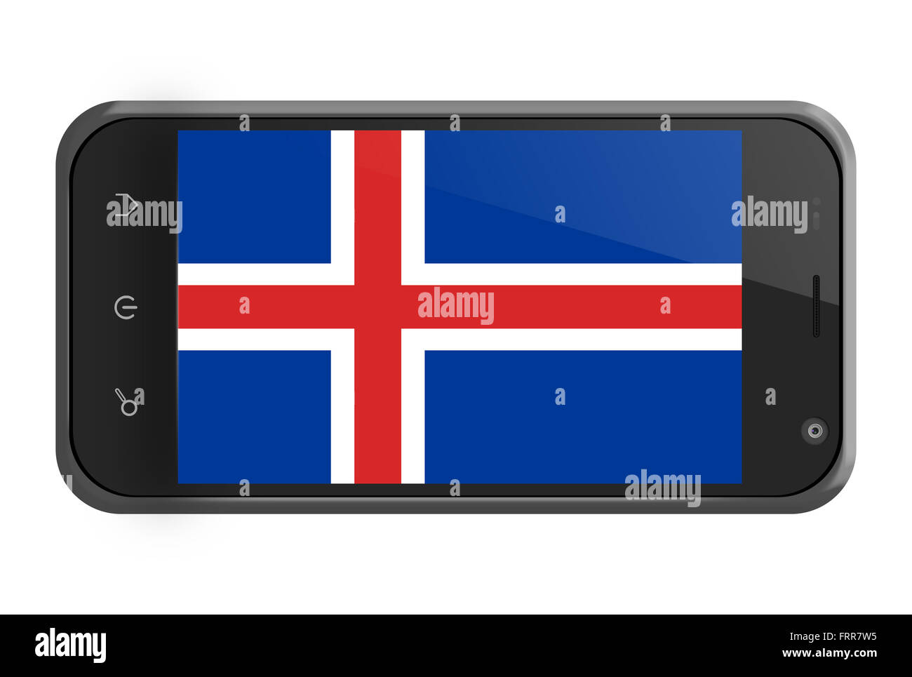 Bandiera dell'Islanda sulla schermata dello smartphone isolato su bianco Foto Stock