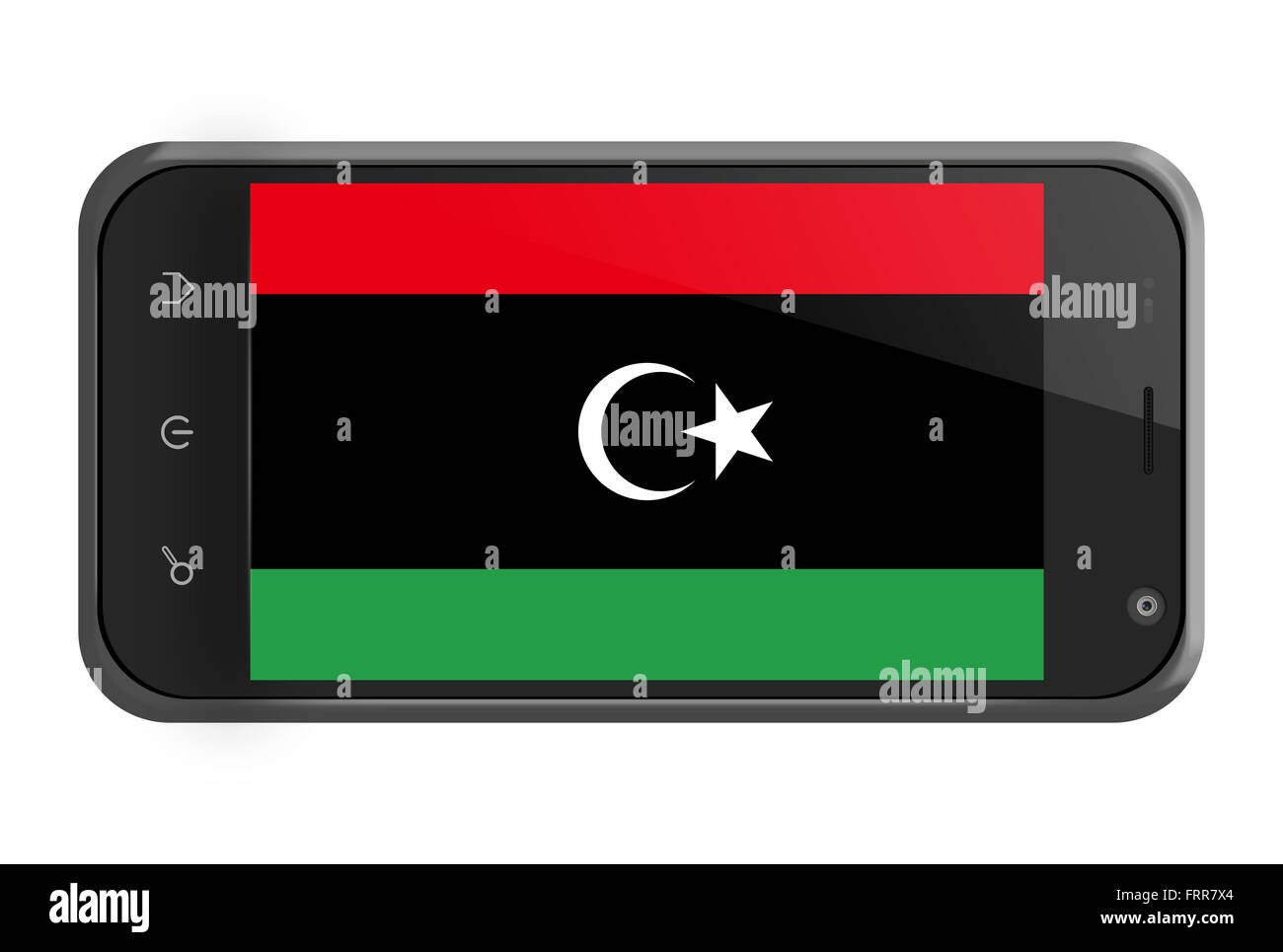 Libia bandiera sulla schermata dello smartphone isolato su bianco Foto Stock