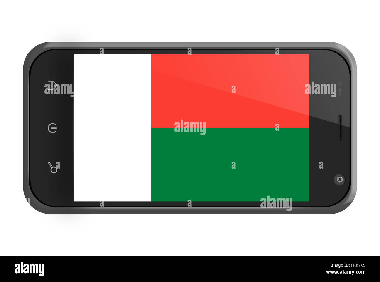 Madagascar bandiera sulla schermata dello smartphone isolato su bianco Foto Stock