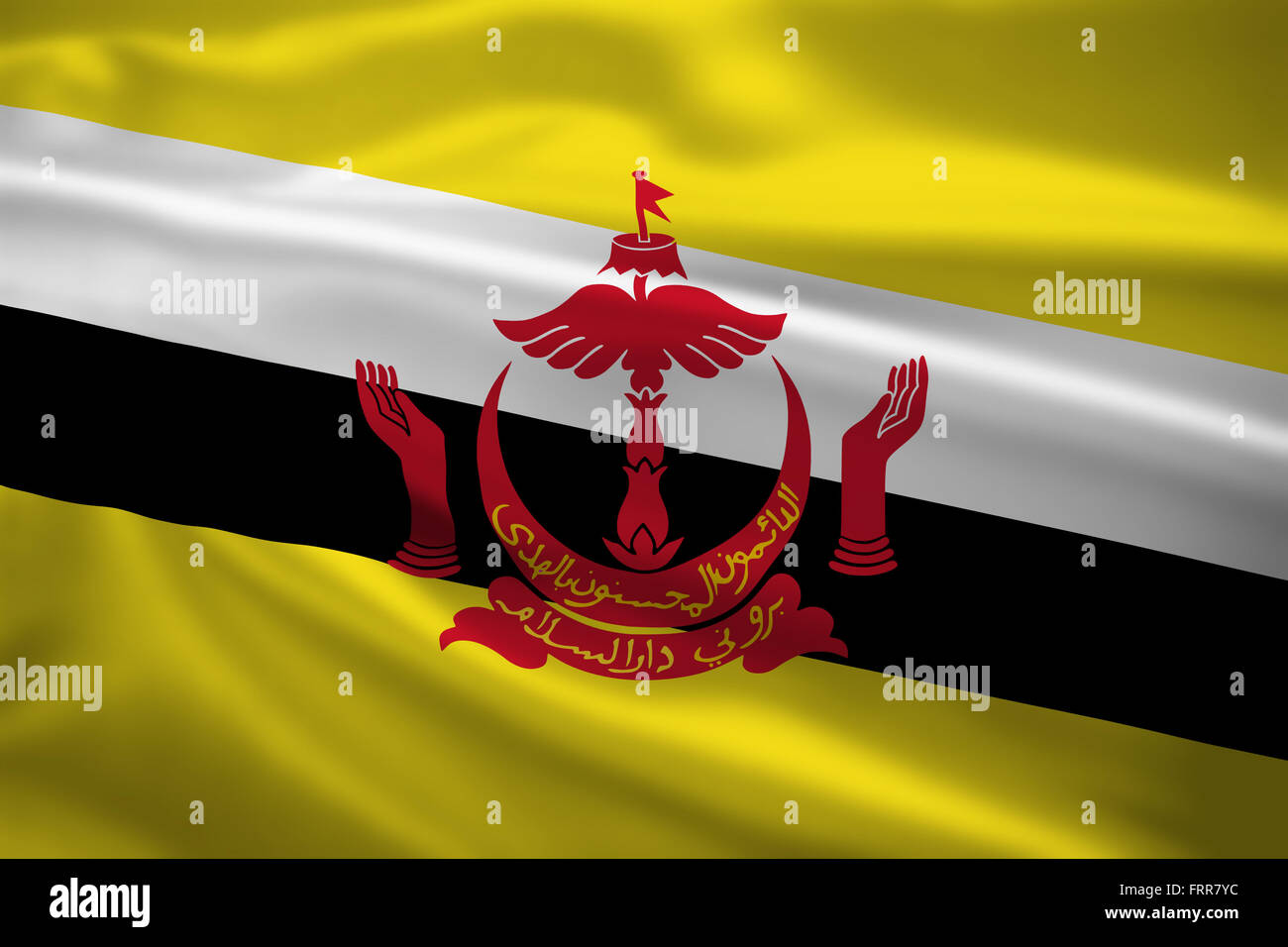 Brunei bandiera al vento. Texture di sfondo. Foto Stock