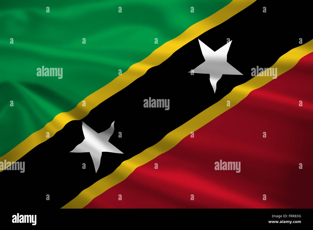 Saint Kitts e Nevis bandiera al vento. Texture di sfondo. Foto Stock