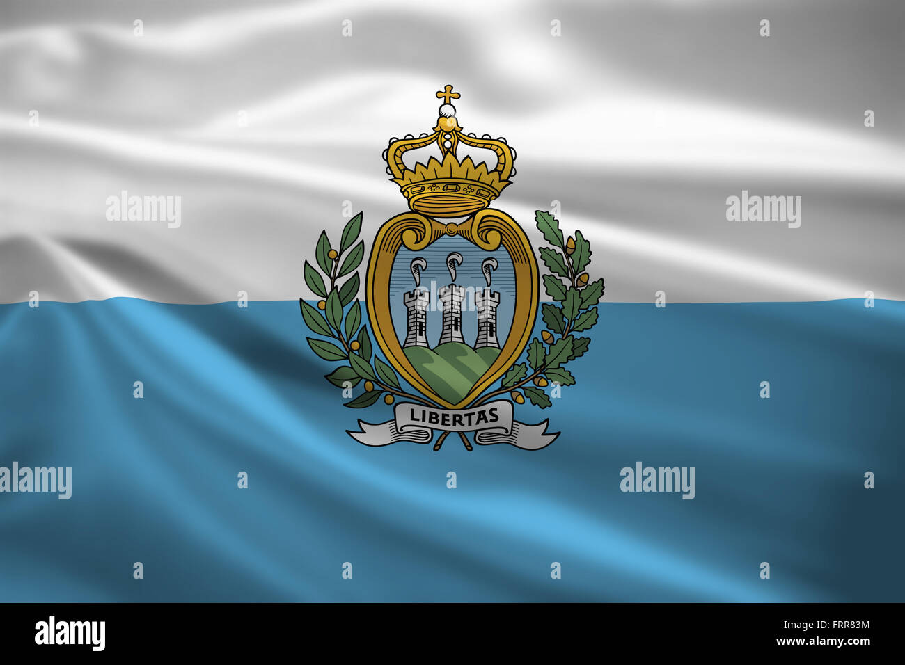 San Marino bandiera al vento. Texture di sfondo. Foto Stock