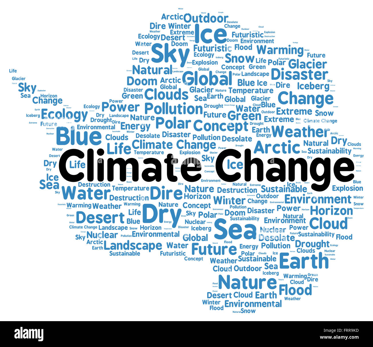 Il cambiamento climatico word cloud concetto di forma Foto Stock