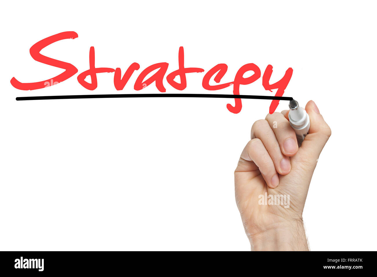 La scrittura a mano strategia su una lavagna bianca - concetto di business Foto Stock