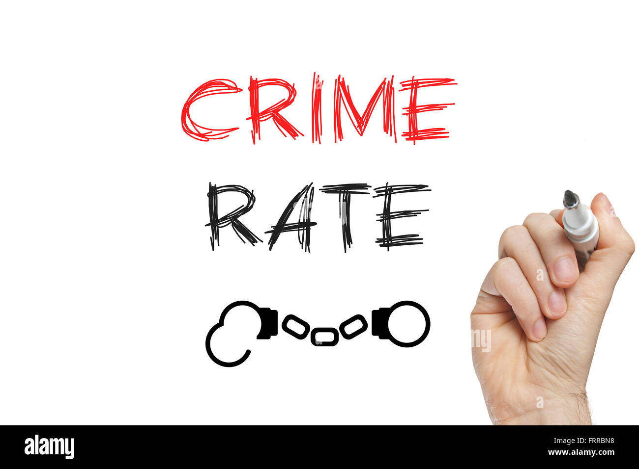La scrittura a mano del tasso di criminalità su una lavagna bianca Foto Stock