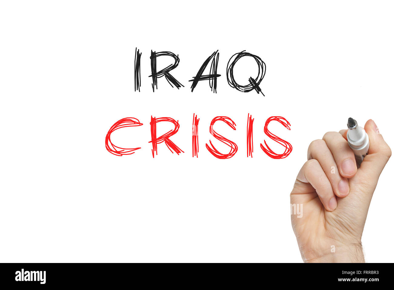 La scrittura a mano crisi in Iraq su una lavagna bianca Foto Stock