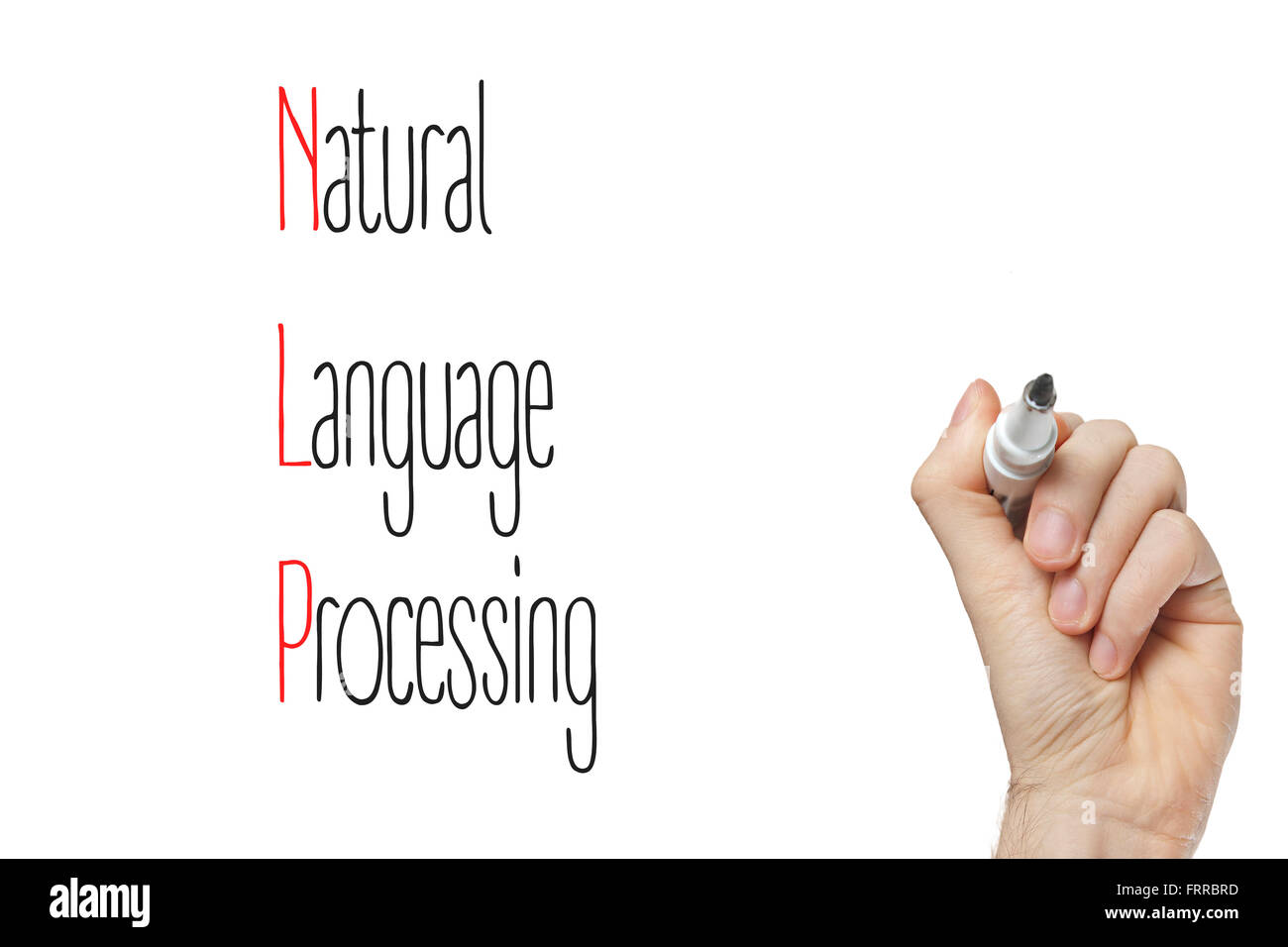 La scrittura a mano l'elaborazione del linguaggio naturale su una lavagna bianca Foto Stock