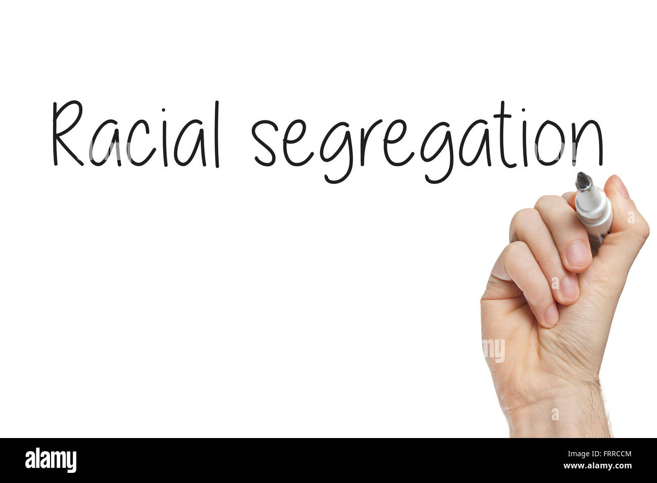 La scrittura a mano la segregazione razziale su una lavagna bianca Foto Stock