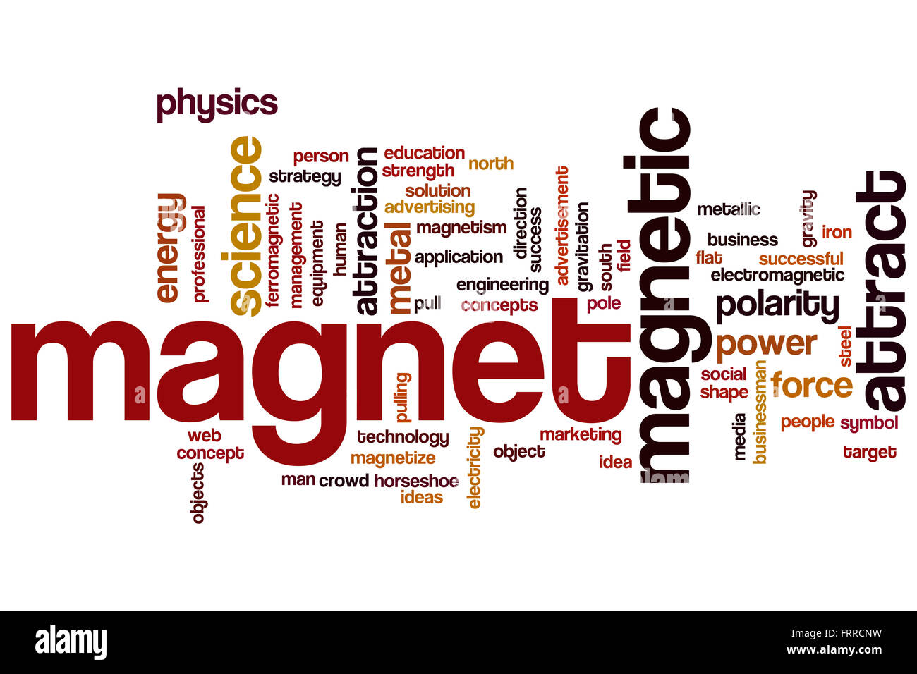 Il magnete di parola il concetto di cloud con la forza di attirare tag correlati Foto Stock