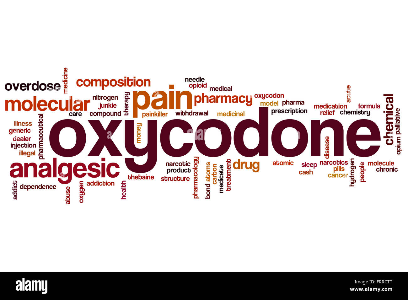 Parola di ossicodone concetto cloud con dolore analgesico tag correlati Foto Stock