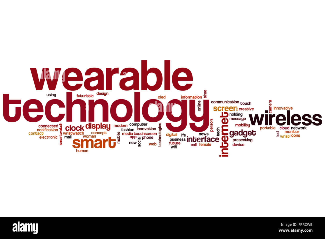 La tecnologia indossabile parola concetto cloud con wireless di smart tag correlati Foto Stock