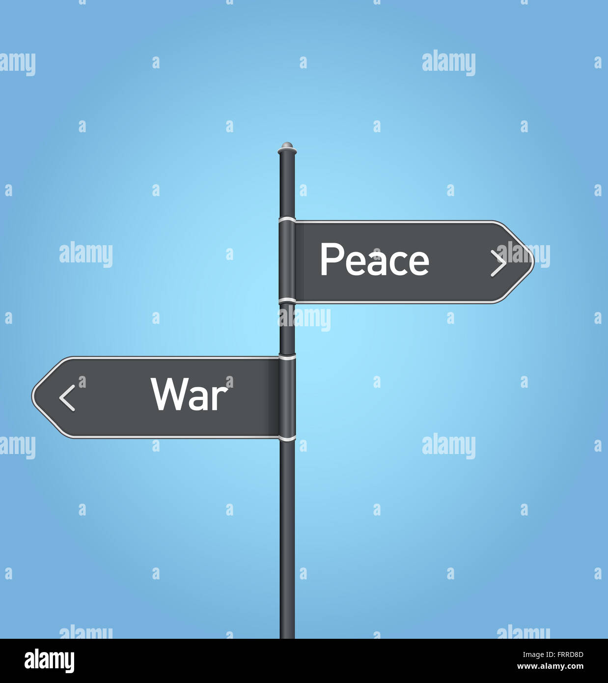 Pace guerra vs scelta cartello stradale Concetto, design piatto Foto Stock