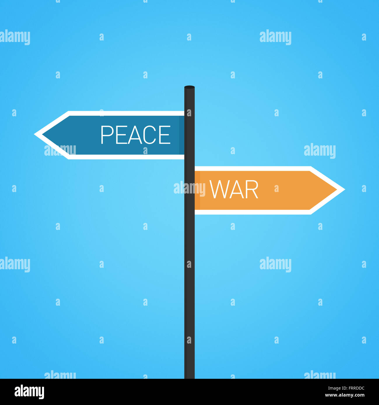 Pace guerra vs scelta cartello stradale Concetto, design piatto Foto Stock